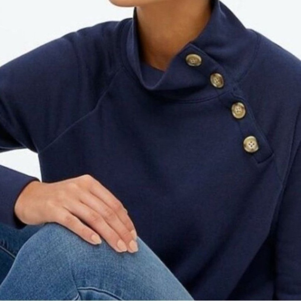 J. Crew Factory Women's Wide Button Mockneck Sweatshirt, Size M, Lounge, Preppy